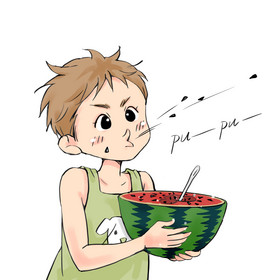 夏天大暑小朋友吃西瓜