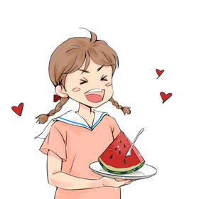 大暑夏天吃西瓜的女孩