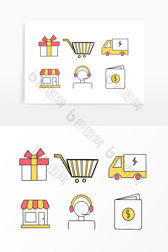 电商礼盒和购物车图标图片图片