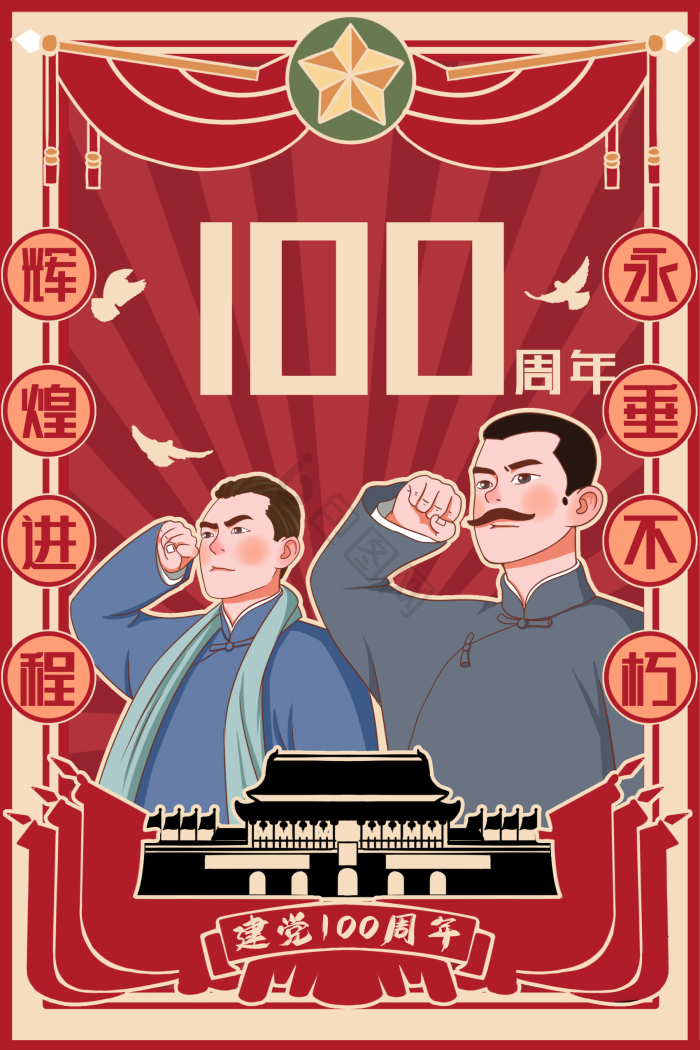 建党100周年插画