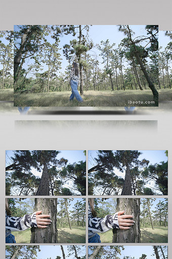 写意唯美女孩行走在森林意境素材实拍图片