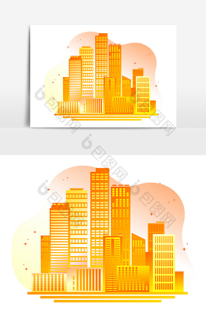 橙黄色渐变城市矢量剪影