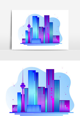 蓝紫色渐变城市矢量剪影