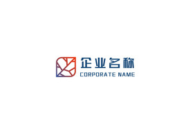 橙蓝渐变双色镂空树叶企业LOGO