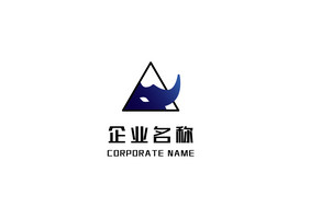 蓝黑渐变双色犀牛动物logo