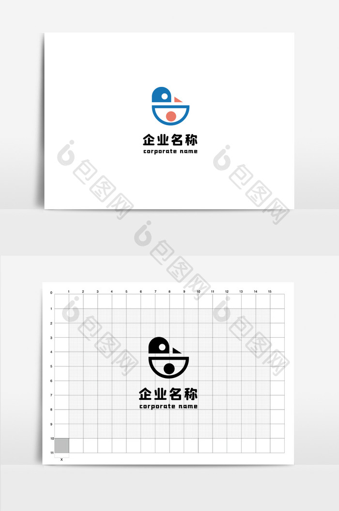 蓝色橙色双色可爱鸭子幼儿行业LOGO