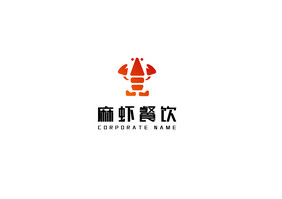 红橙渐变小龙虾餐饮logo