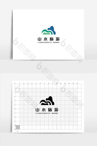 蓝色绿色山水旅游图形logo图片