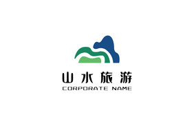 蓝色绿色山水旅游图形logo