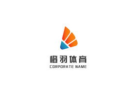 橙色蓝色双色羽毛球体育运动LOGO