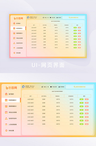 模糊彩色玻璃拟态全套网页后台列表页图片