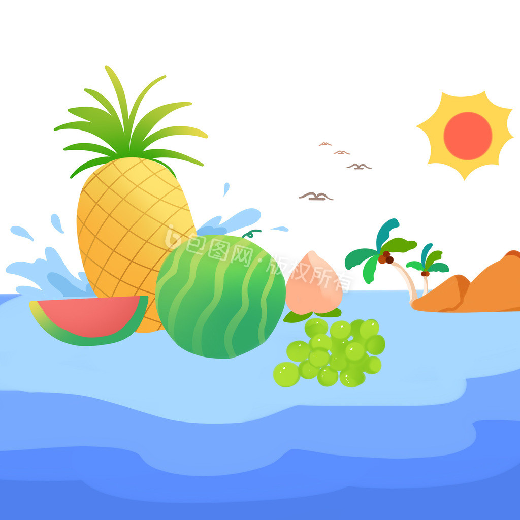 夏季场景水果海面动图GIF图片