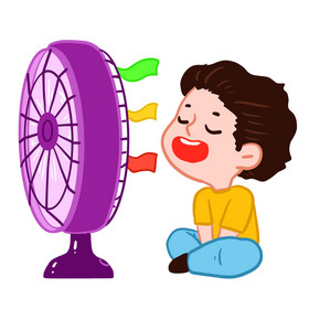 卡通夏天风扇元素动图gif618年中大促风扇详情页模板小女孩喝饮料吹小