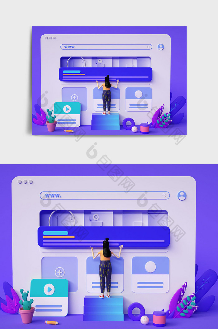 个性定制紫色系UI搜索主题C4D元素图片图片