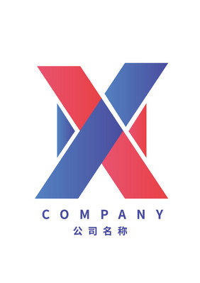 红色蓝色双色英文字母X图形logo