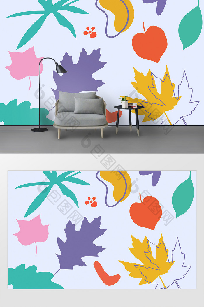 彩色儿童房多类型树叶元素背景墙