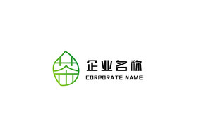 绿色渐变线条中文简约茶叶树叶LOGO