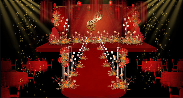 中式红色定制婚礼效果图图片