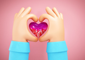 c4d卡通创意双手比心手势元素