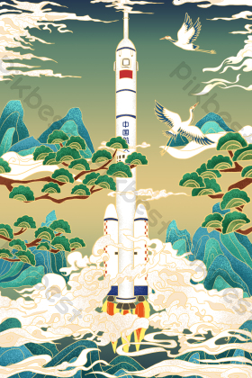 中国航天神舟火箭插画图片