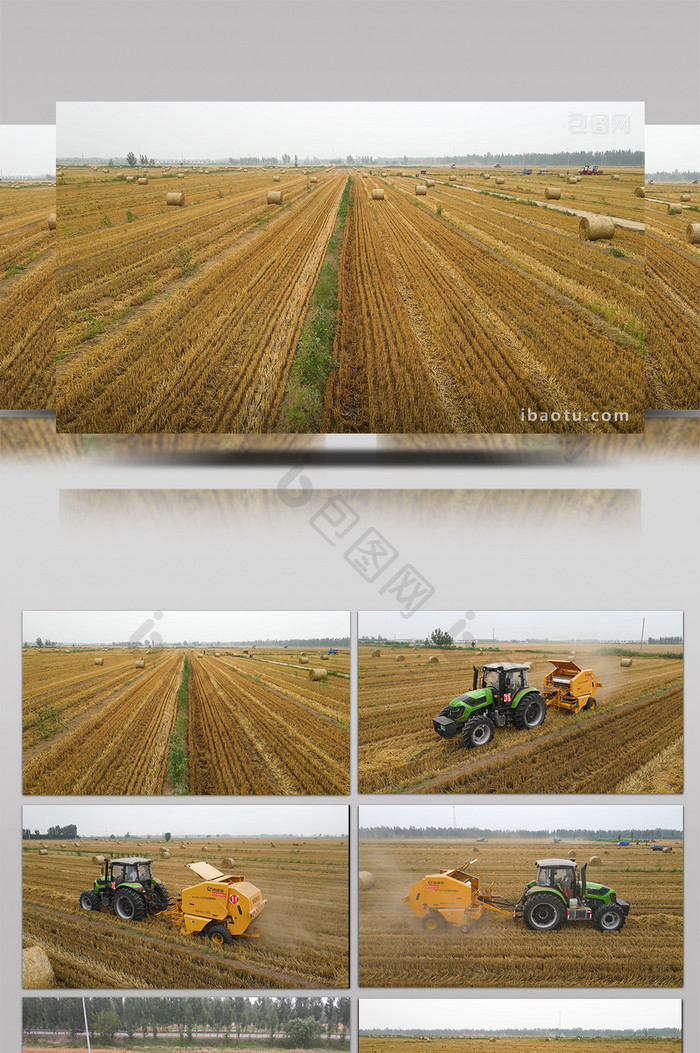 农业机械化小麦秸秆圆捆机农田作业