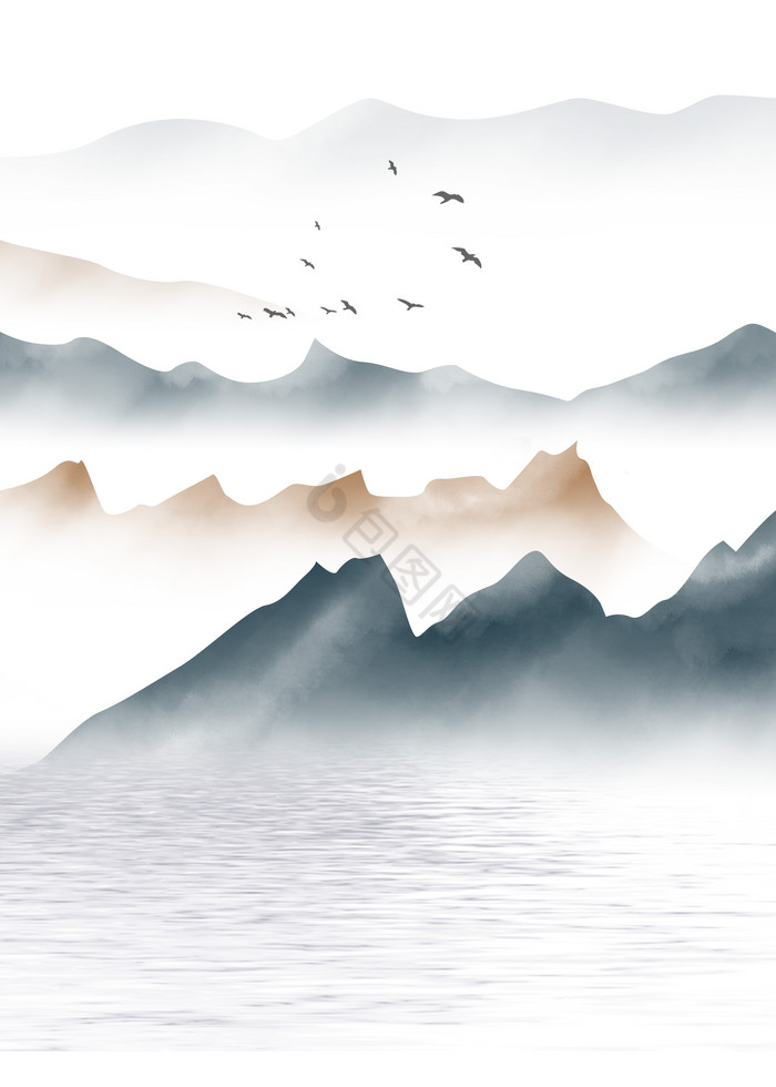 新中式手绘水墨山水渔夫意境装饰画