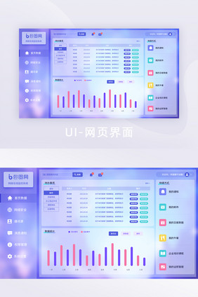 模糊彩色背景玻璃拟态协同办公后台界面首页