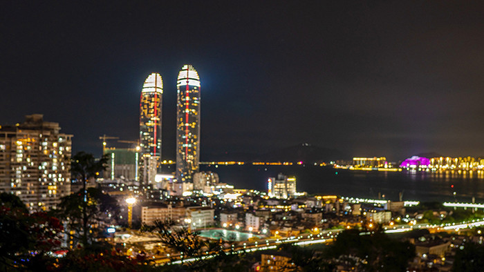 福建厦门城市双子塔繁华夜景延时摄影