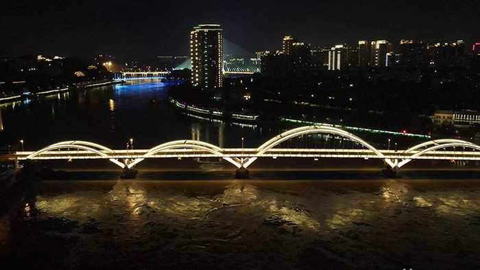 城市交通福州解放大桥夜景灯光航拍