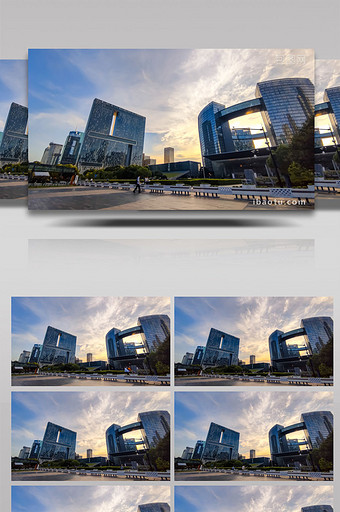 地标震撼杭州市民中心商务楼晚霞4K延时图片