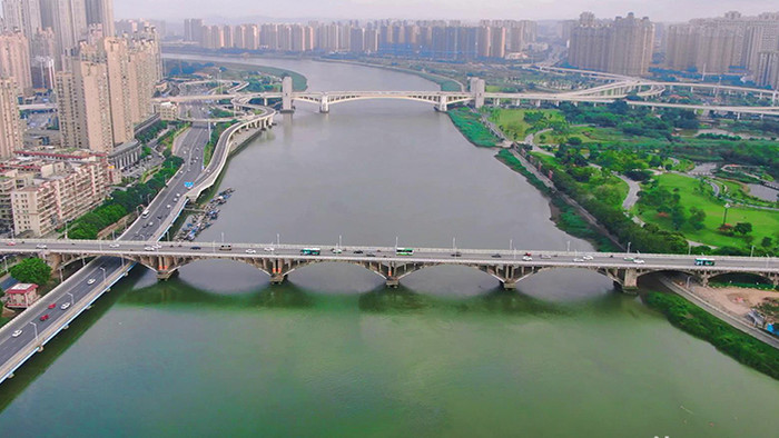 城市风光福建泉州晋江大桥交通航拍