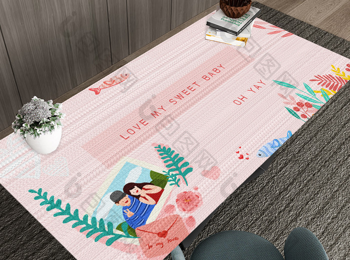 粉色浪漫卡通情侣桌垫