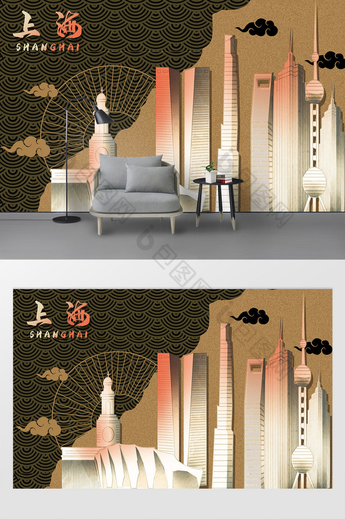 上海城市地标背景墙图片图片