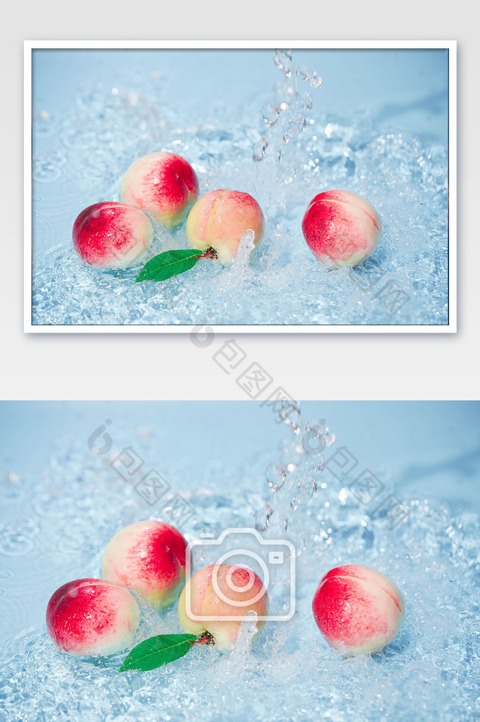 夏季水中的桃子水果