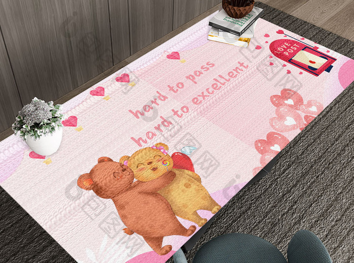 粉色甜蜜卡通小熊桌垫
