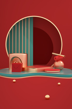 红绿中国风水墨背景国潮背景促销海报