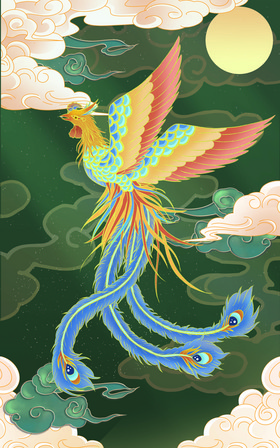 国潮新中式祥云凤凰玄关装饰画