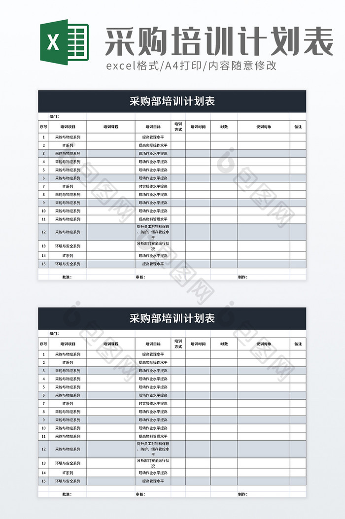 采购部培训计划表excel模板