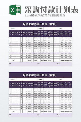 月度采购付款计划表excel模板图片