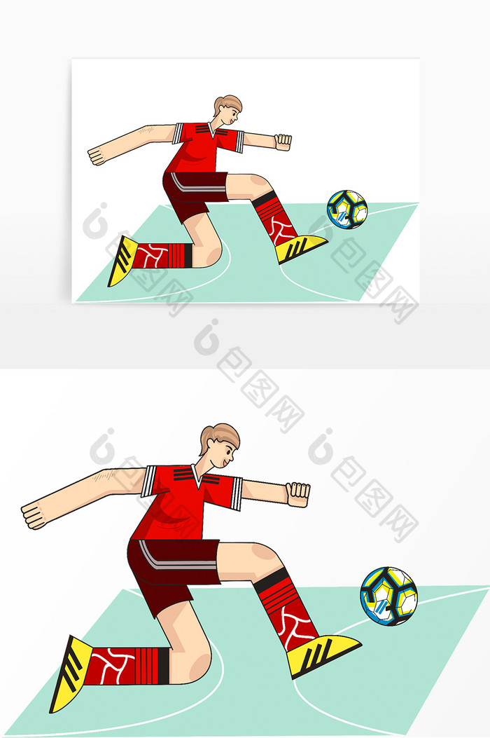 红绿色卡通足球体育赛事踢足球元素