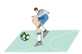 蓝绿色清新活力卡通运动员踢足球元素