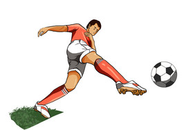 卡通运动员踢足球点球元素