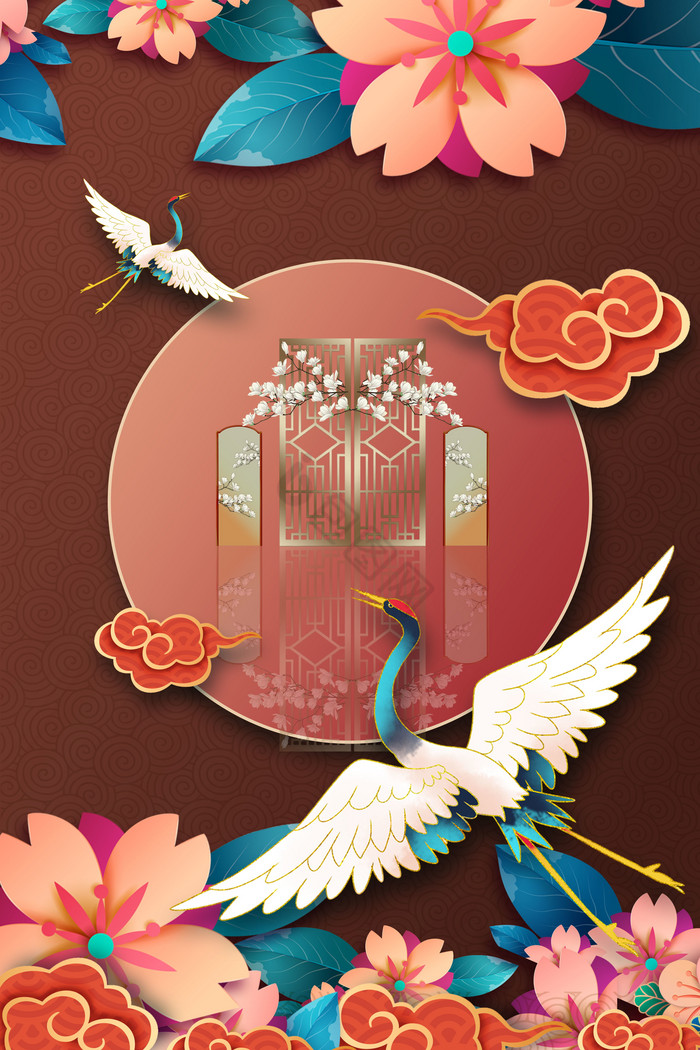 网红鹤中式装饰画图片
