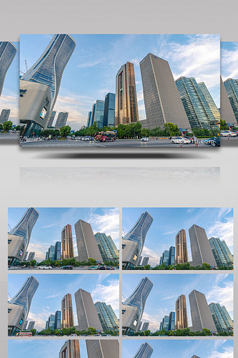 城市杭州钱江新城CBD商务楼车流8K延时图片