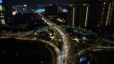 城市交通福建城市高架桥夜景车流航拍视频