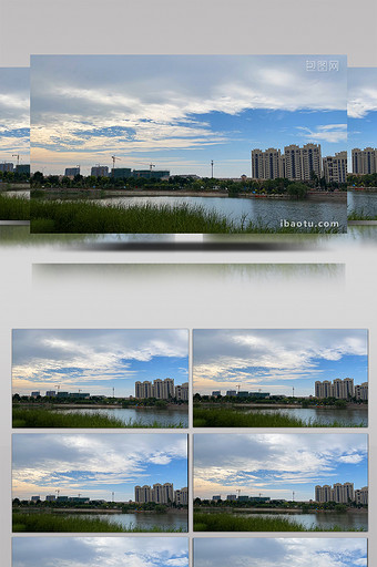 大气城市风景楼体建筑湖水蓝天延时视频素材图片
