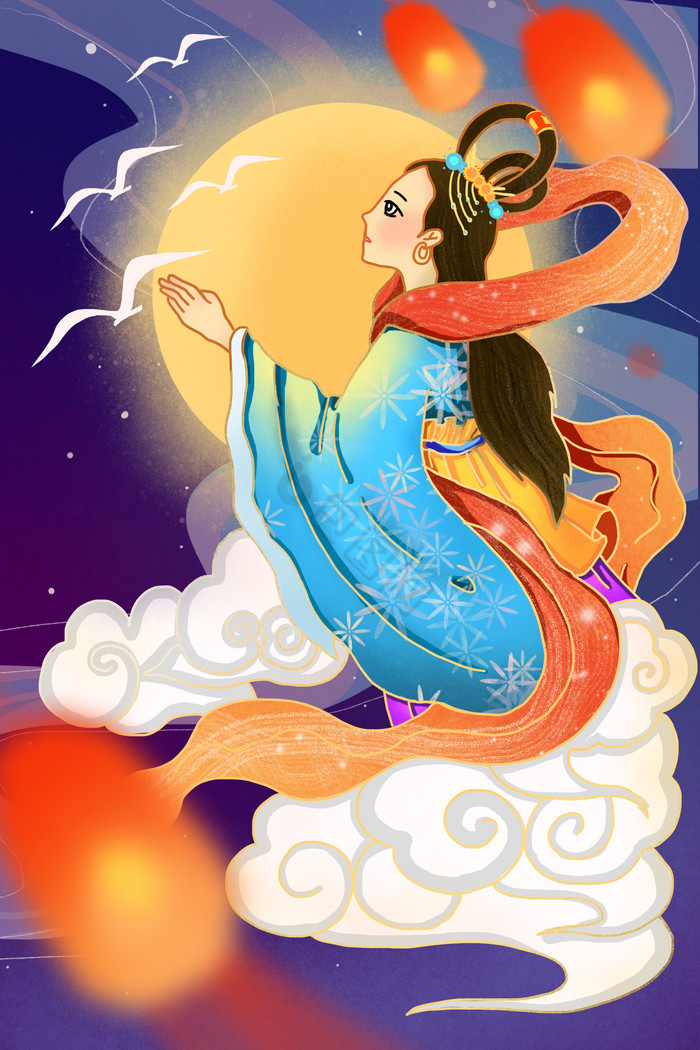 神话故事嫦娥奔月插画
