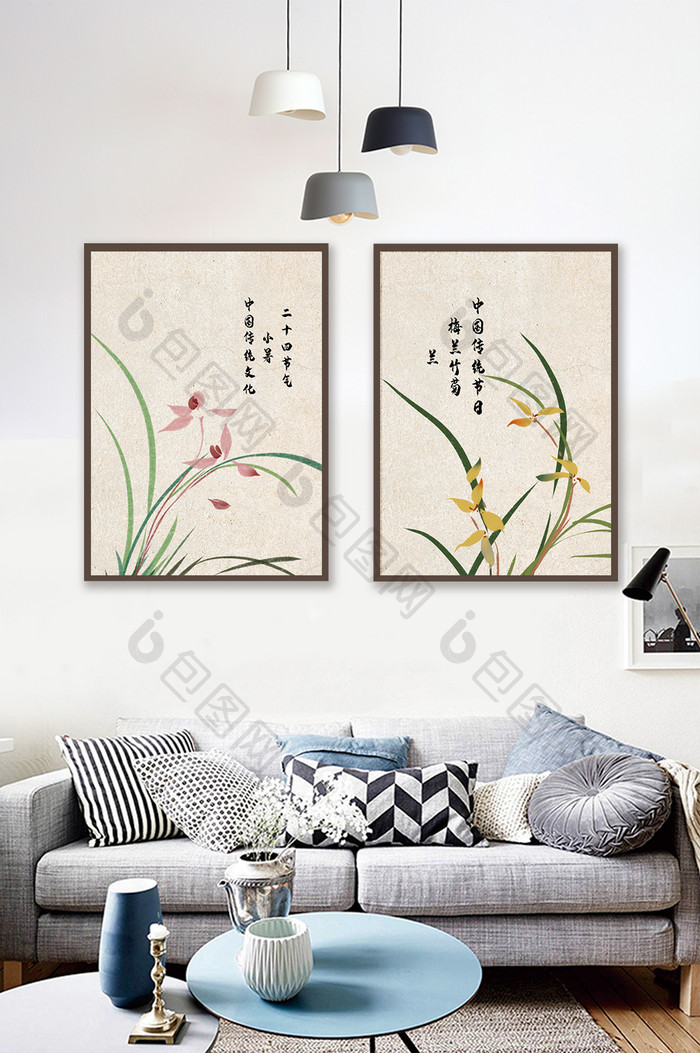 兰花植物插画小暑装饰画