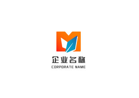 橙色蓝色树叶英文字母M图形logo