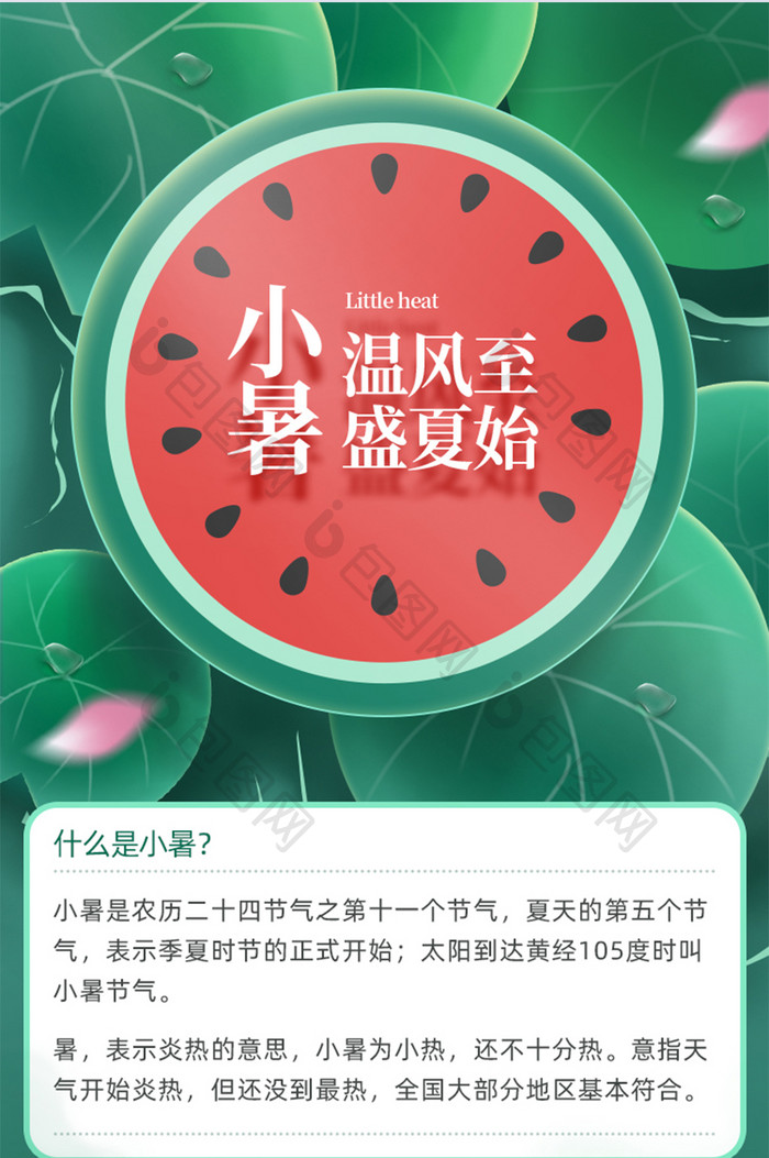 小暑绿色消夏清凉荷花池塘小程序推广图h5